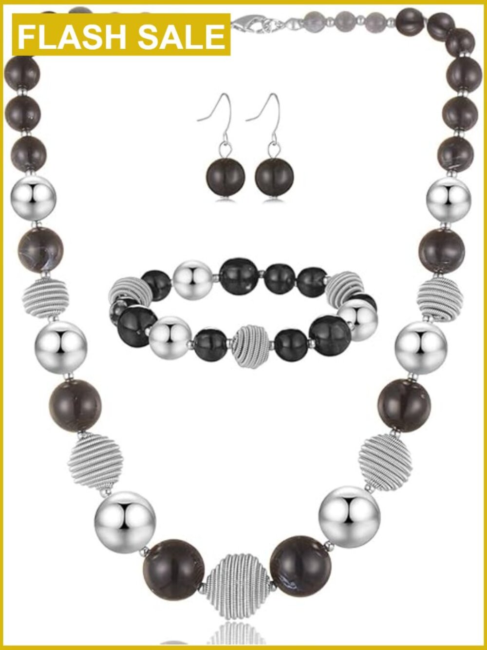 3-Piece Beaded Jewelry Set - Chunky Necklace Bracelet Earrings